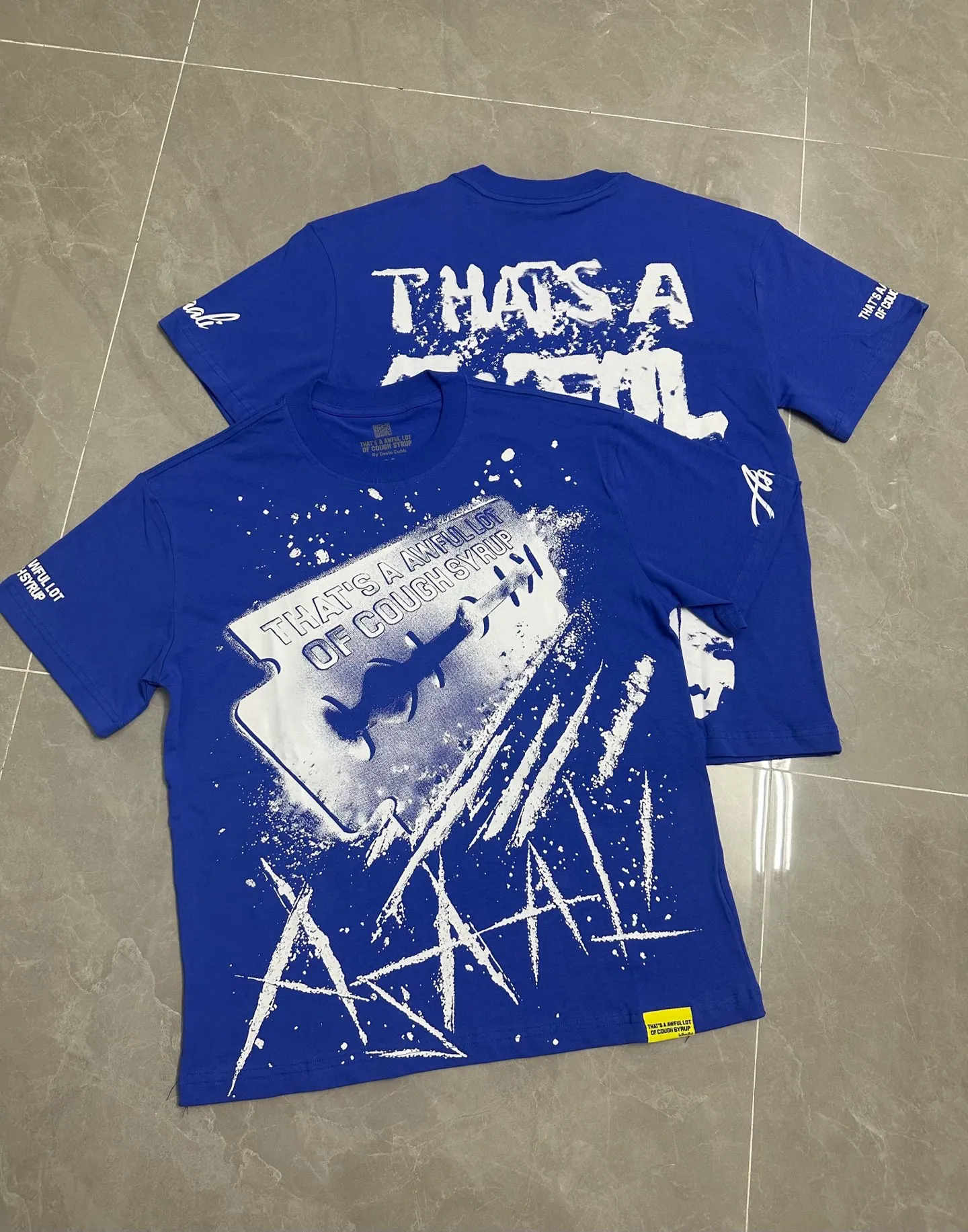 #kleinblue｜That's A AWFUL LOT OF COUGH SYRUP In Stock Real shot American simple trendy brand loose casual T-shirt Fabric (fabric): 32 counts Weight combed double yarn pure cotton Sizes (size): S-M L X L Color (colour): Klein Blue